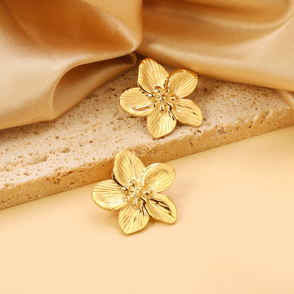 Golden Floral Stud Earrings