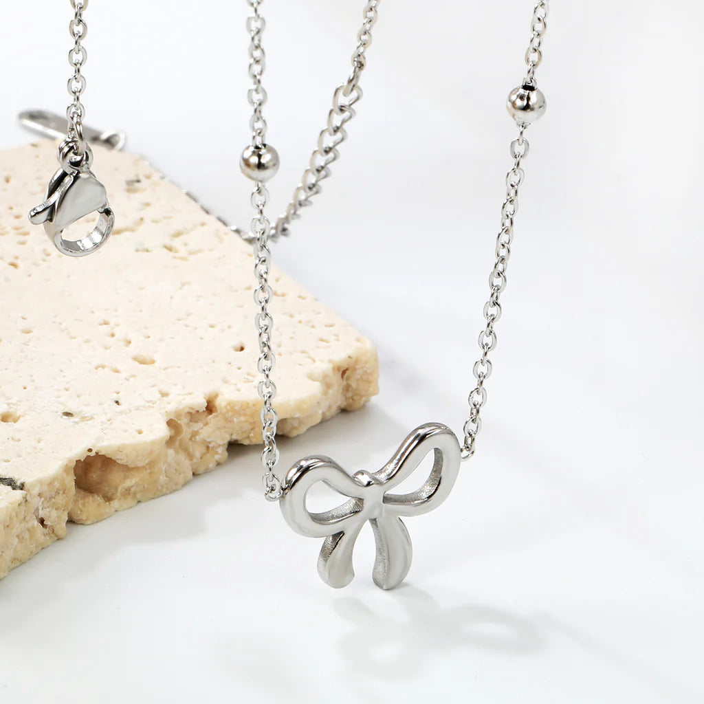Bow Pendant Stainless-Steel Necklace