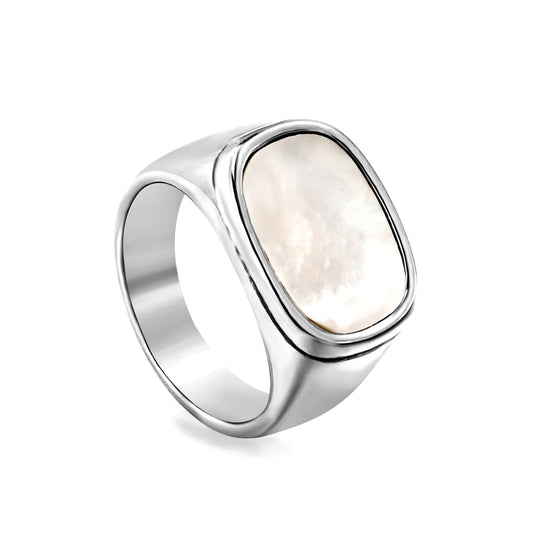 Silver-Toned Rectangular Signet Ring