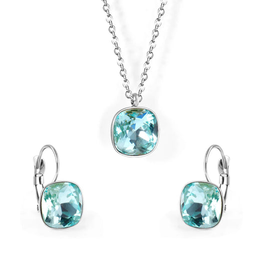 Aqua Blue Cushion-Cut Necklace & Earring
