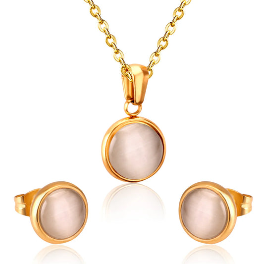 Mother-of-Pearl Gold-Tone Necklace & Earring Set