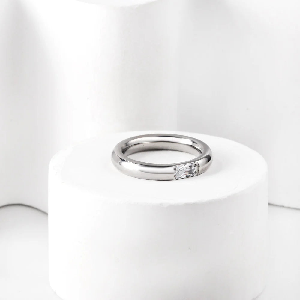 Silver-Toned Wide-Band Ring with Amazonite Stone