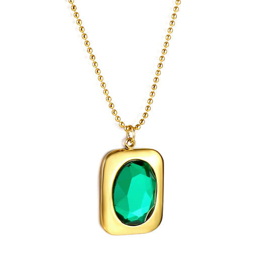 Green Rectangular Stone Necklace