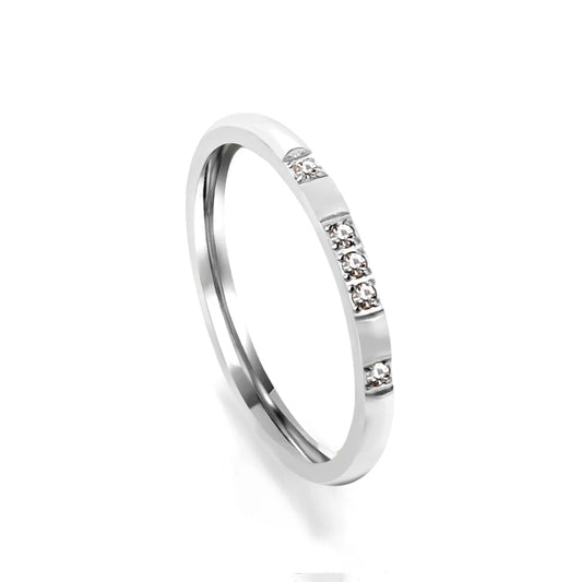Silver-Toned Band with Small Round Clear Stones
