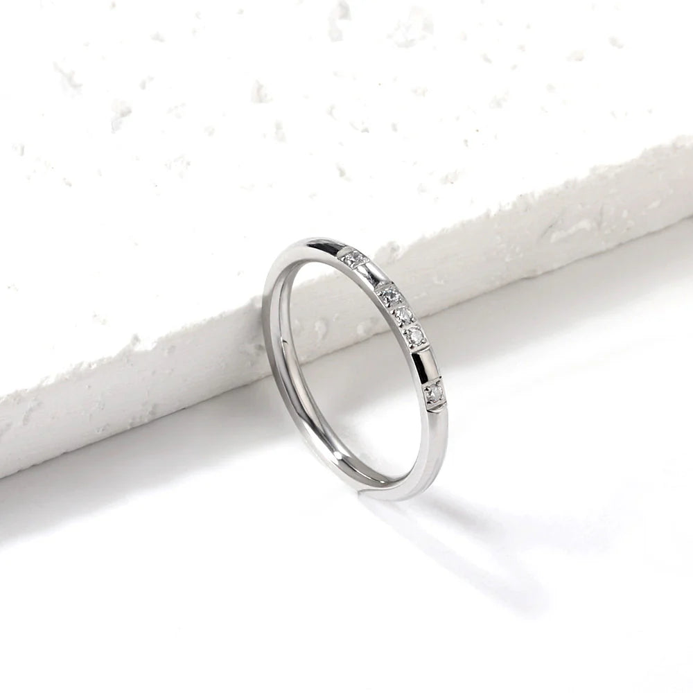 Silver-Toned Band with Small Round Clear Stones