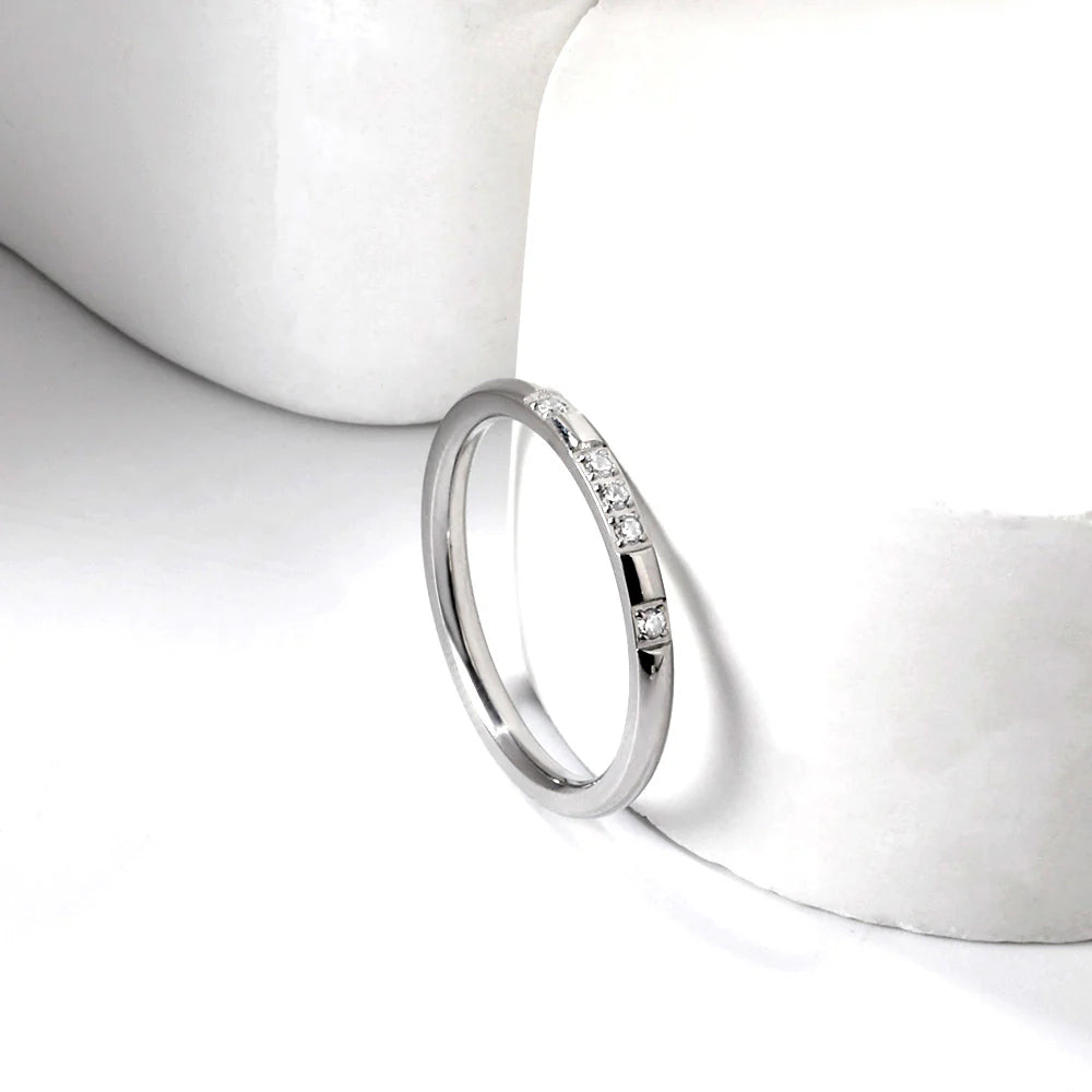 Silver-Toned Band with Small Round Clear Stones