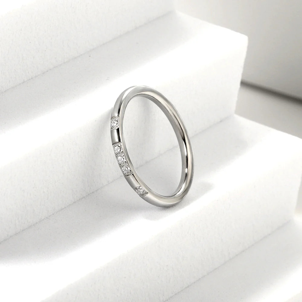 Silver-Toned Band with Small Round Clear Stones