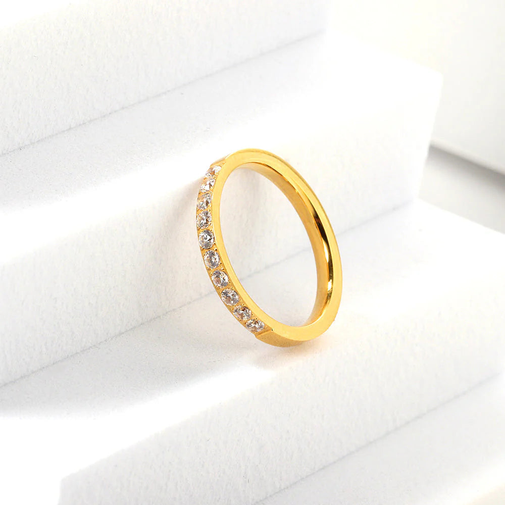 Solitaire Zirconia Ring with Pavé Band