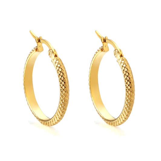 Small Rigid Golden Hoop Earrings (Basket-Weave Texture)
