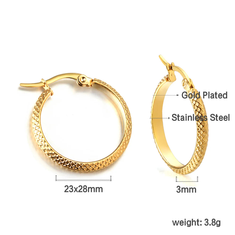 Small Rigid Golden Hoop Earrings (Basket-Weave Texture)