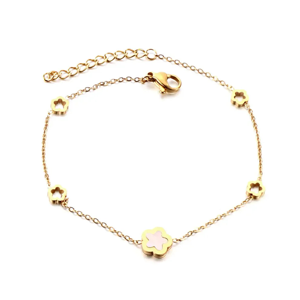 White Shell Peach Blossom Charm Bracelet