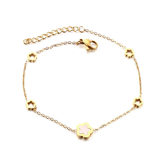 White Shell Peach Blossom Charm Bracelet
