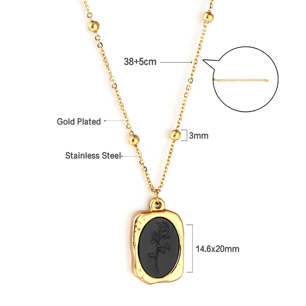 Black Oval Rose Pendant Necklace