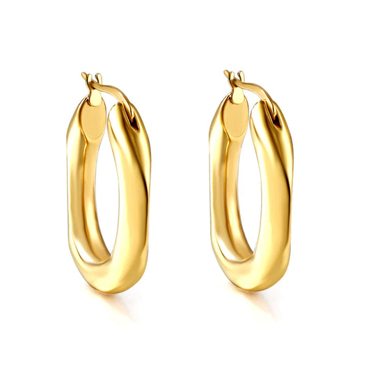 Bold Textured Golden Hoop Earrings (Hollow Oval)