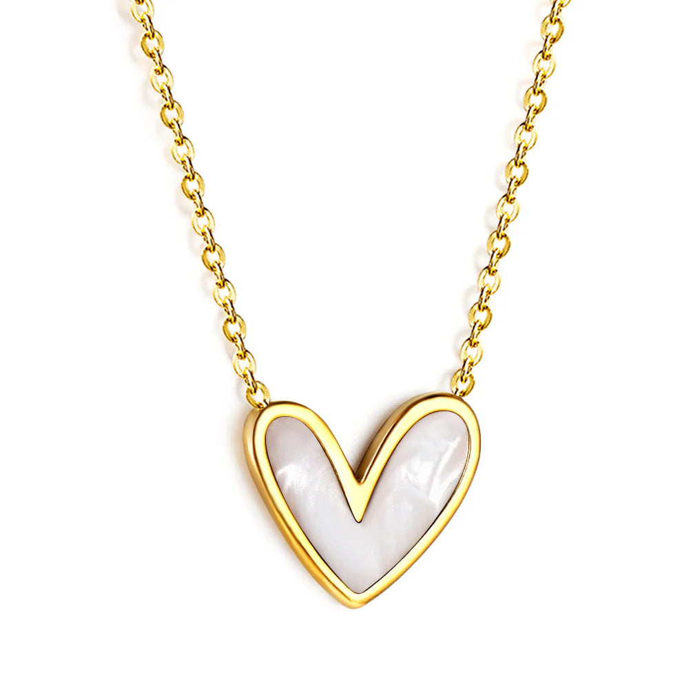 White Heart Shell Pendant Necklace