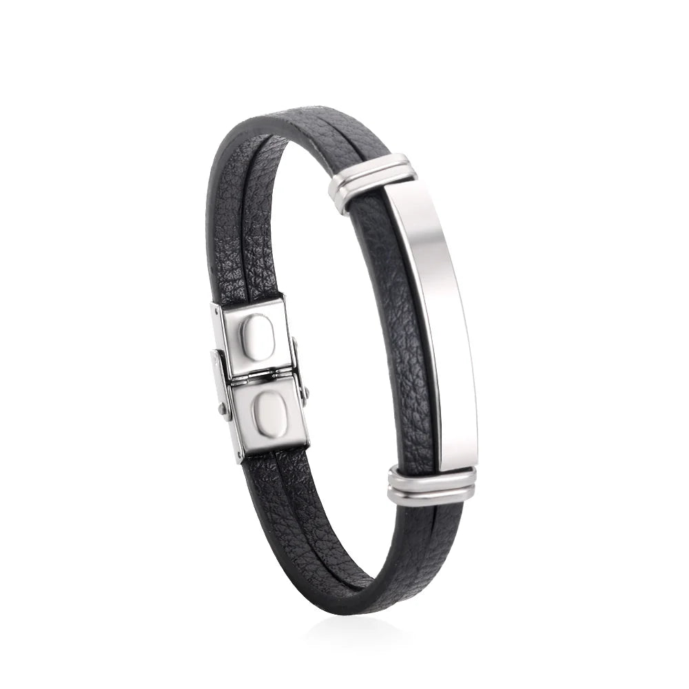 Black Leather & Stainless-Steel Bracelet