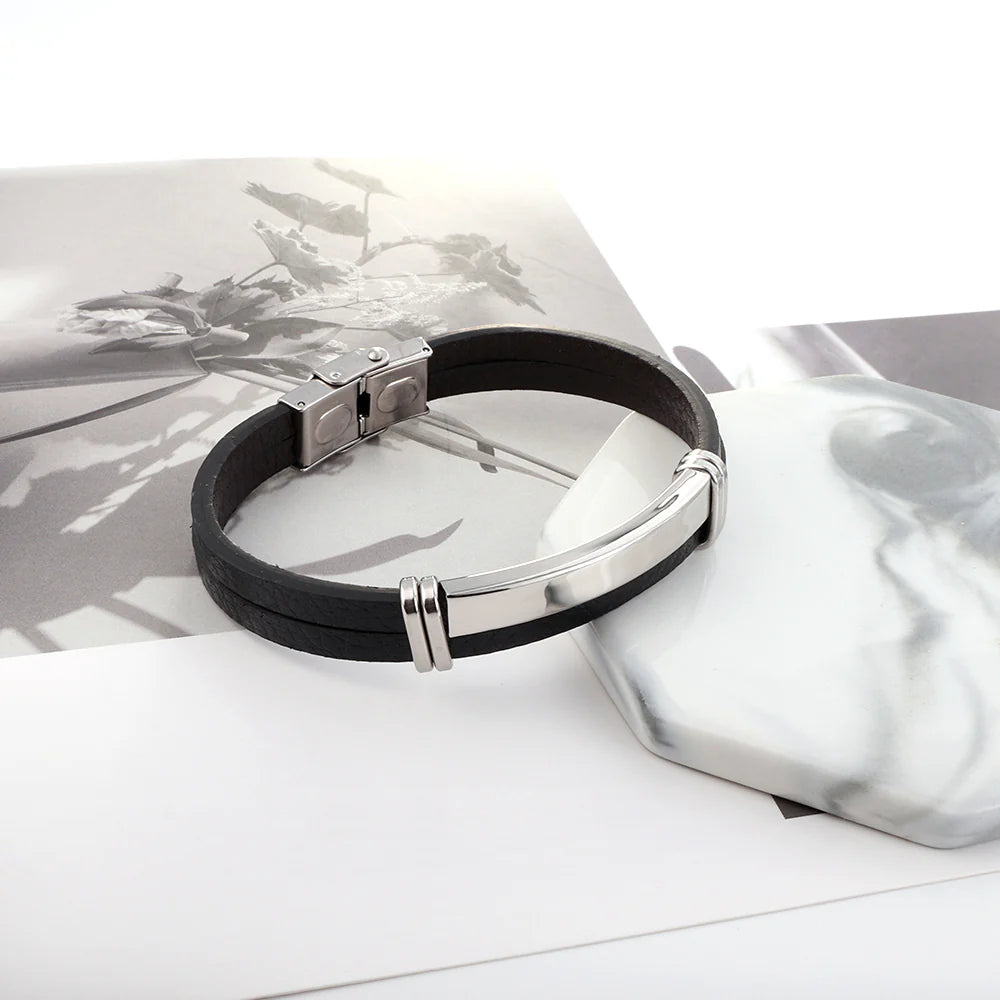 Black Leather & Stainless-Steel Bracelet