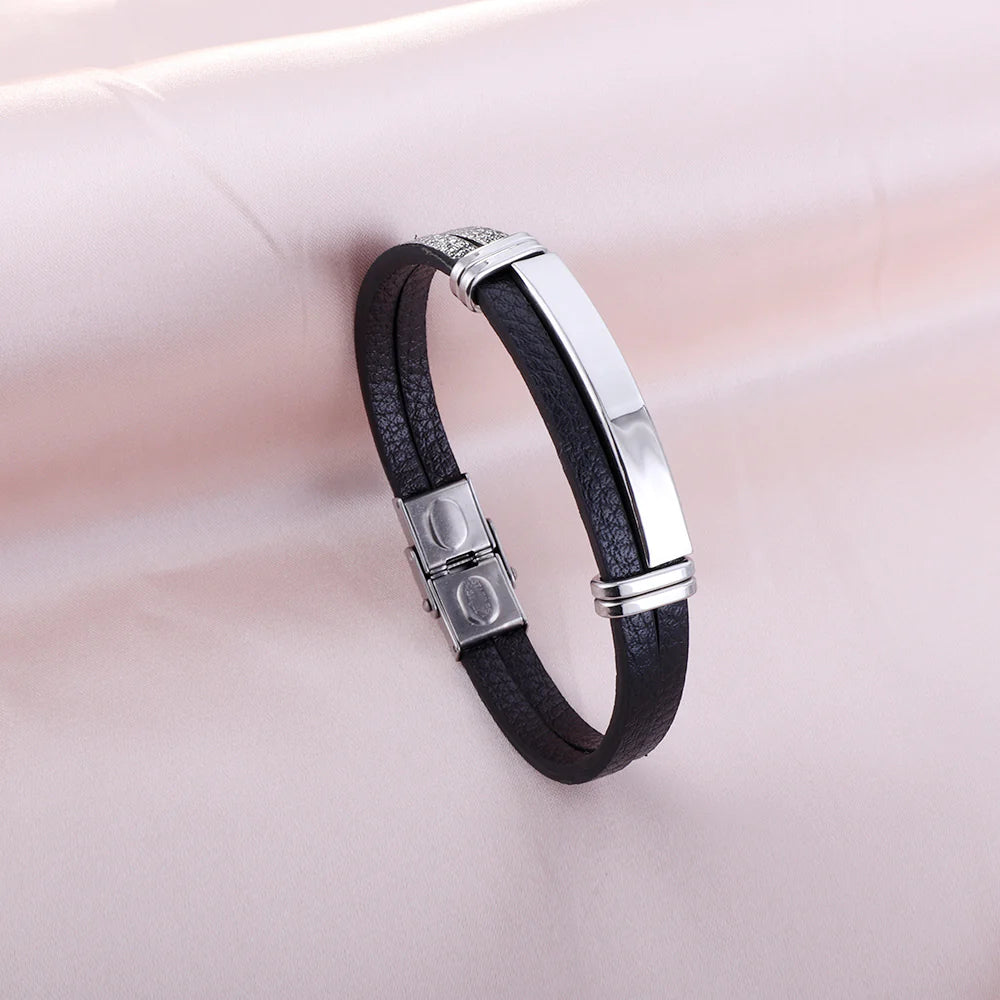 Black Leather & Stainless-Steel Bracelet