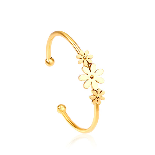 Gold Cuff Bracelet with Floral Detailing