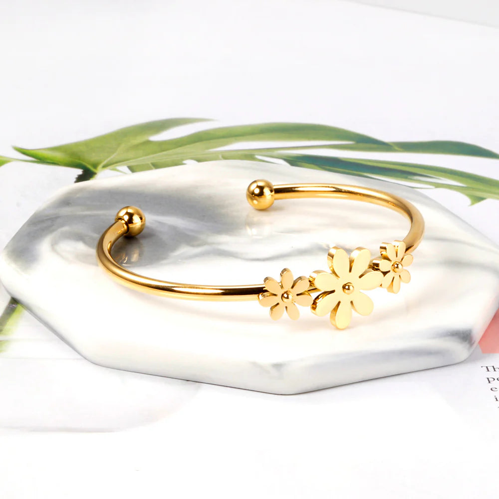 Gold Cuff Bracelet with Floral Detailing