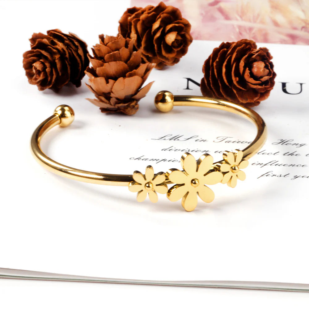 Gold Cuff Bracelet with Floral Detailing