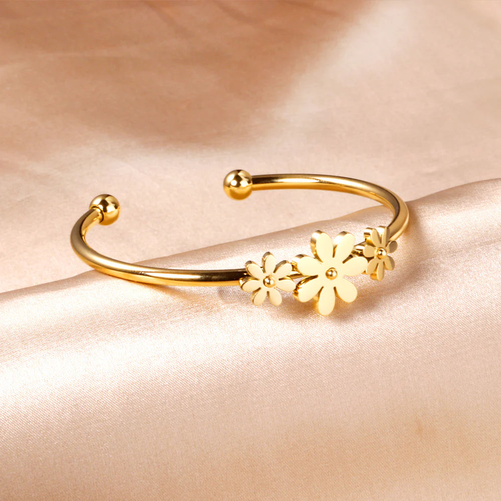 Gold Cuff Bracelet with Floral Detailing