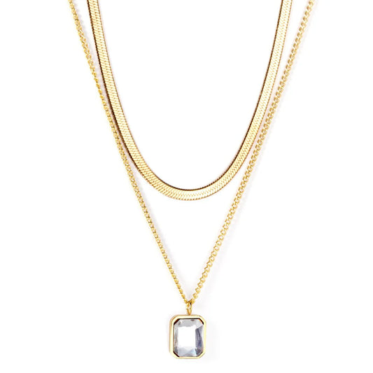 Rectangular Crystal Pendant Layered Necklace