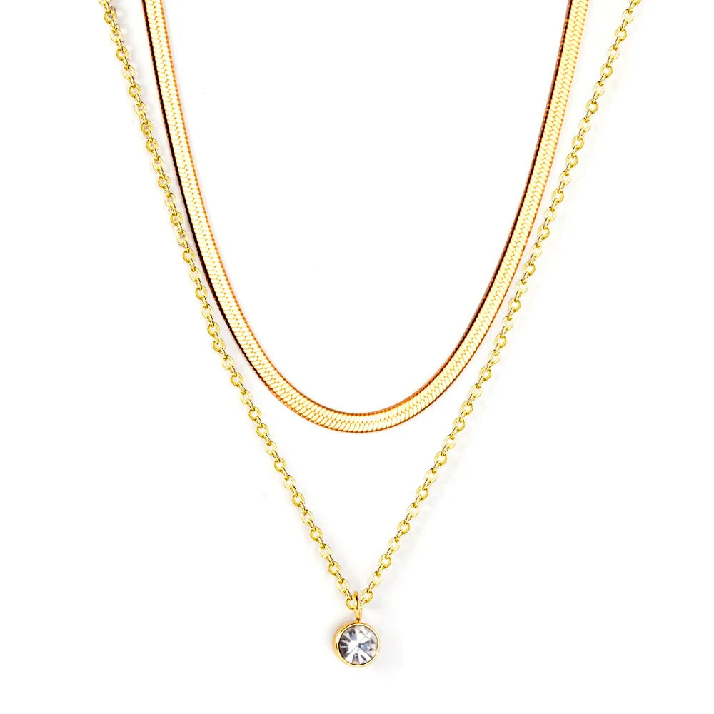 Circular Crystal Pendant Layered Necklace