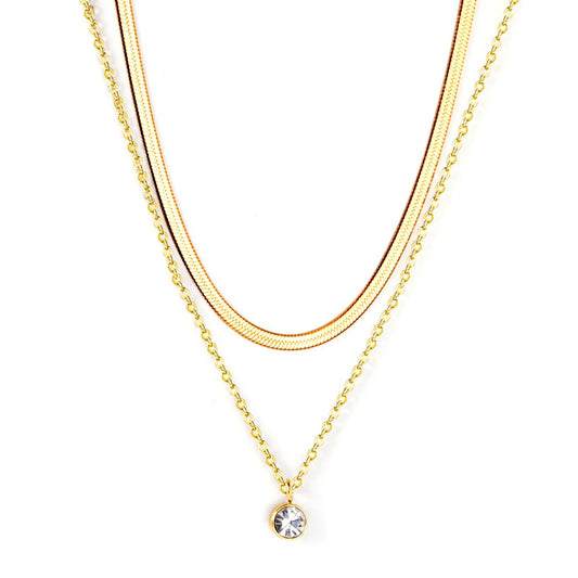 Circular Crystal Pendant Layered Necklace