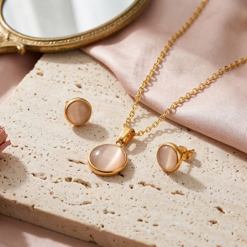 Mother-of-Pearl Gold-Tone Necklace & Earring Set