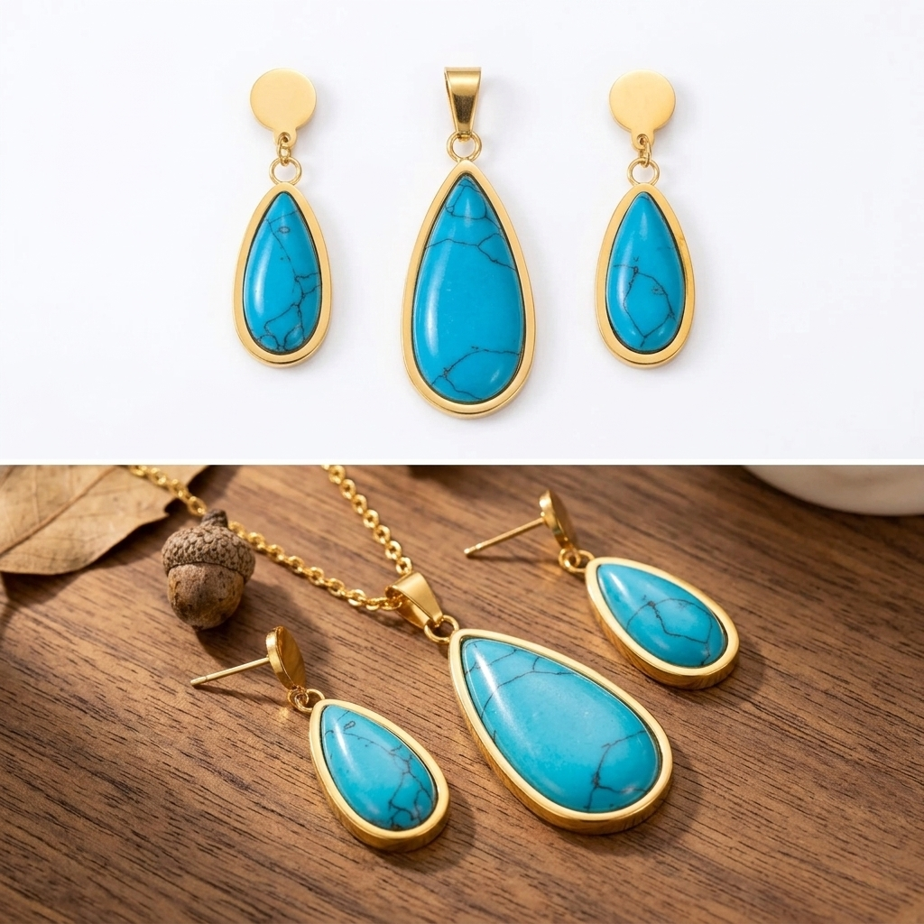 Turquoise Teardrop Necklace & Earring Set