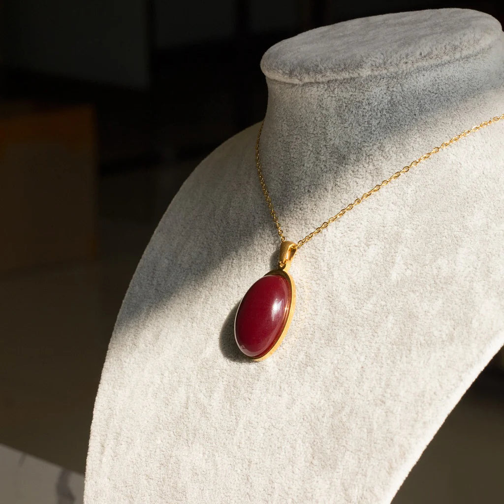Burgundy Stones Gold-Tone Necklace & Earring Set