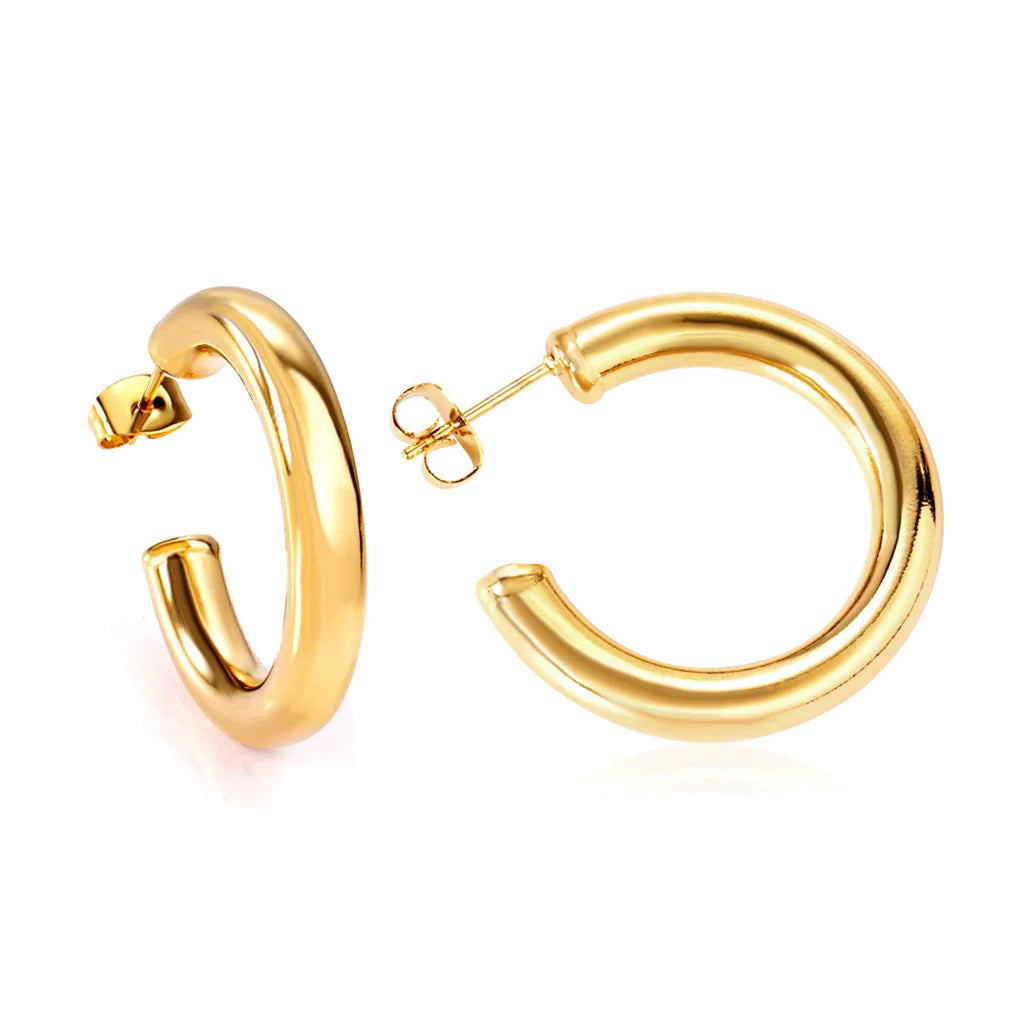 Bold Gold-Toned Hoop Earrings (Hollow Circular, Open C)