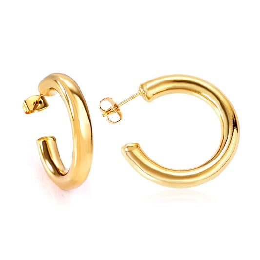 Bold Gold-Toned Hoop Earrings (Hollow Circular, Open C)