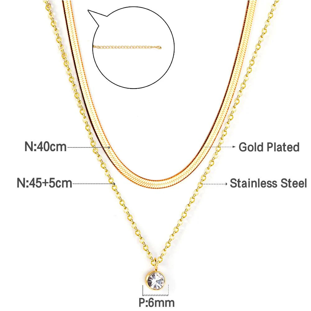 Circular Crystal Pendant Layered Necklace