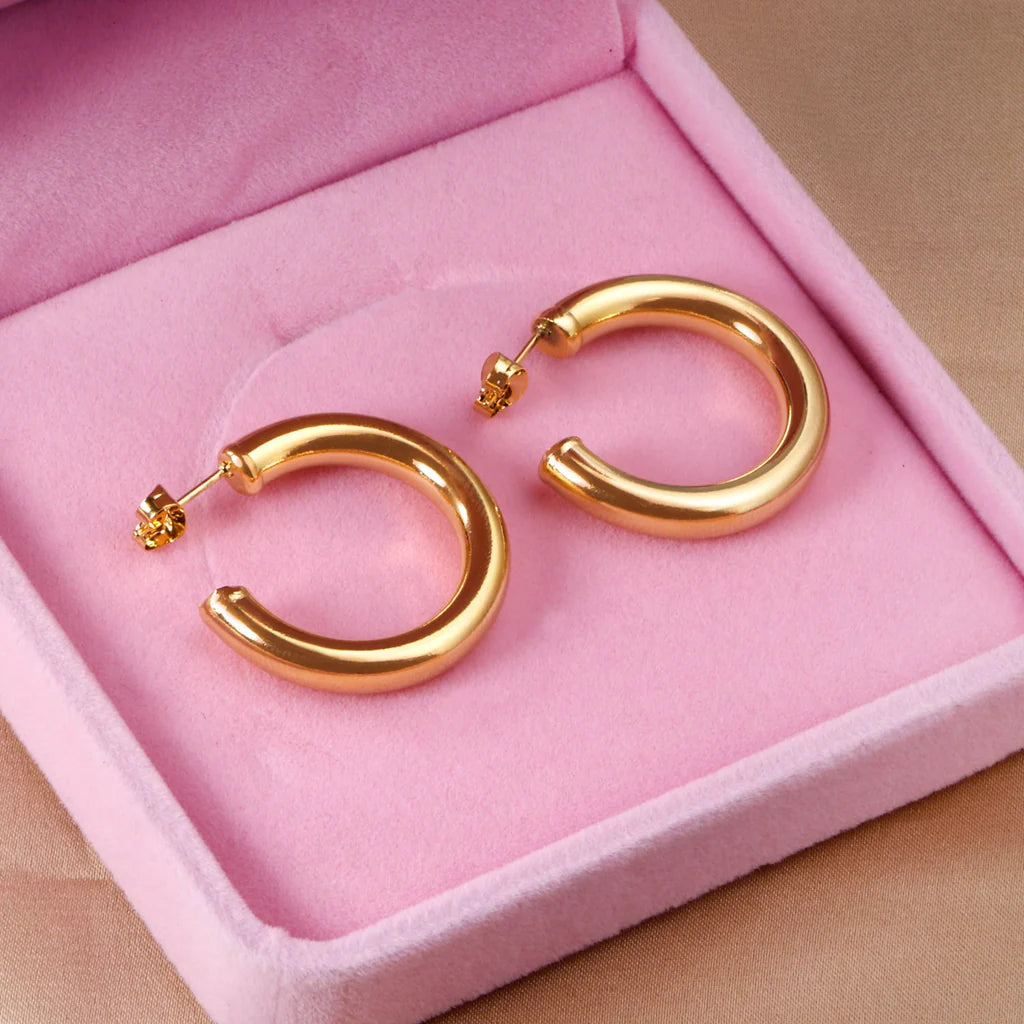Bold Gold-Toned Hoop Earrings (Hollow Circular, Open C)
