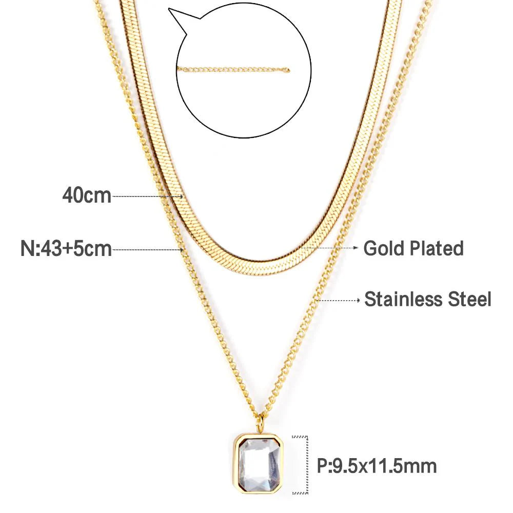 Rectangular Crystal Pendant Layered Necklace