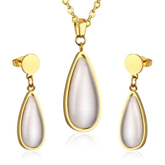Pear-Shaped Mother-of-Pearl Gold-Tone Necklace & Earring Set