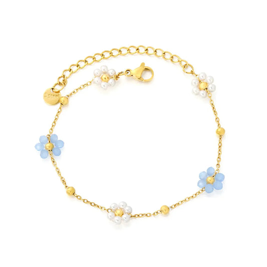 Pearl & Blue Floral Charm Bracelet