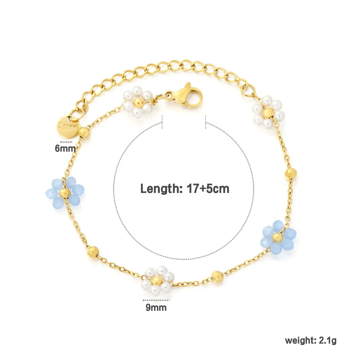 Pearl & Blue Floral Charm Bracelet