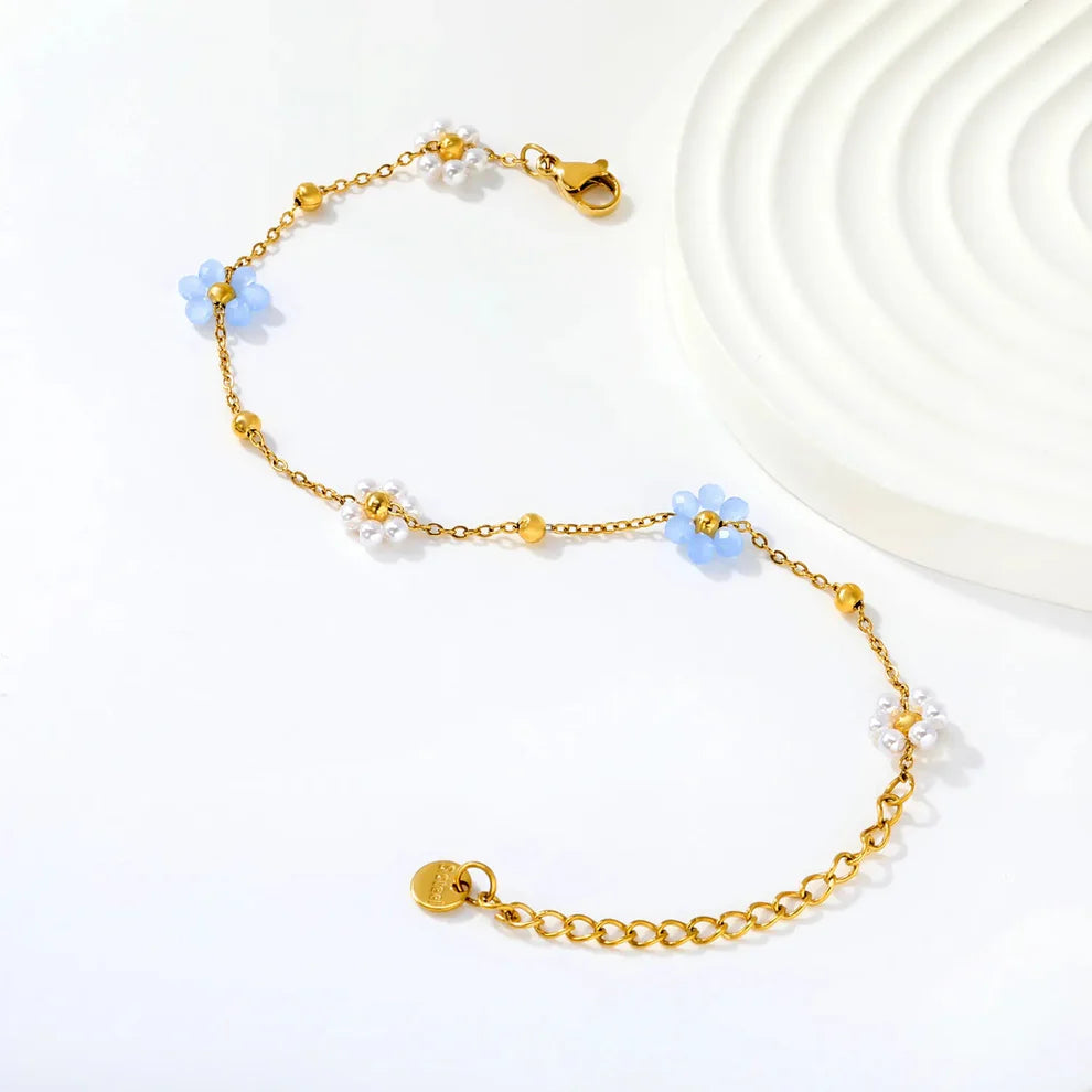 Pearl & Blue Floral Charm Bracelet