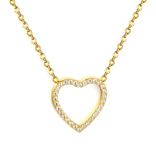 Hollow Heart Zirconia Pendant Necklace