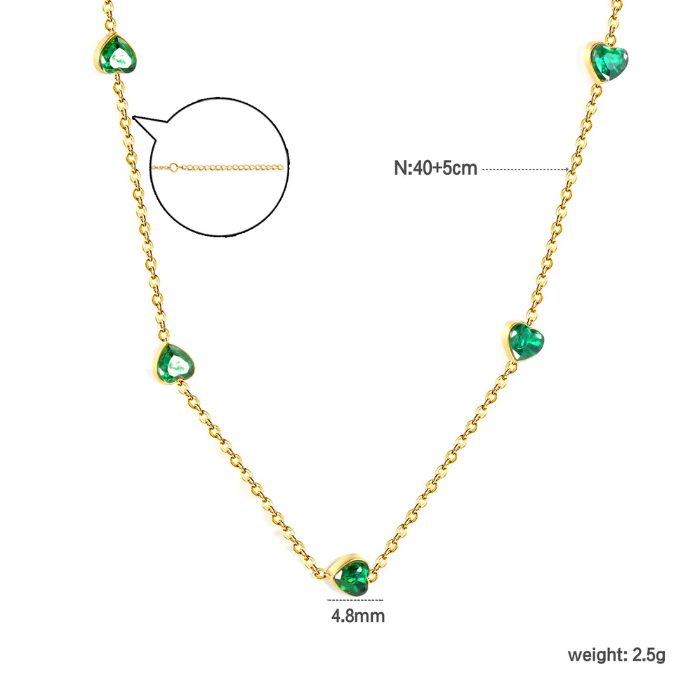 Emerald Green Zirconia Heart Necklace – Gold Plated Stainless Steel