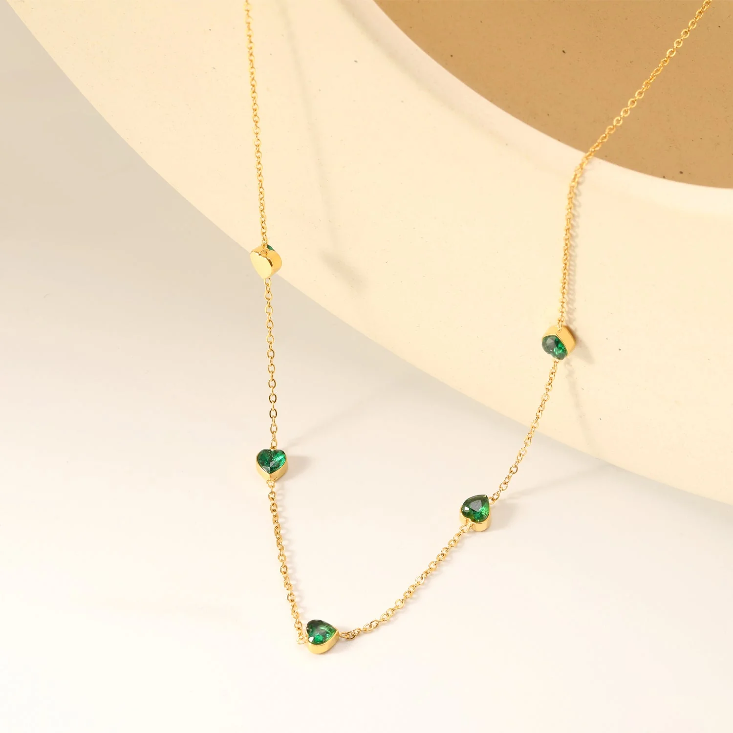 Emerald Green Zirconia Heart Necklace – Gold Plated Stainless Steel