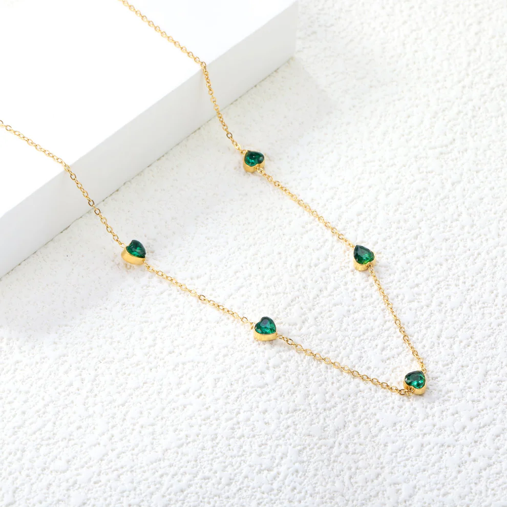 Emerald Green Zirconia Heart Necklace – Gold Plated Stainless Steel