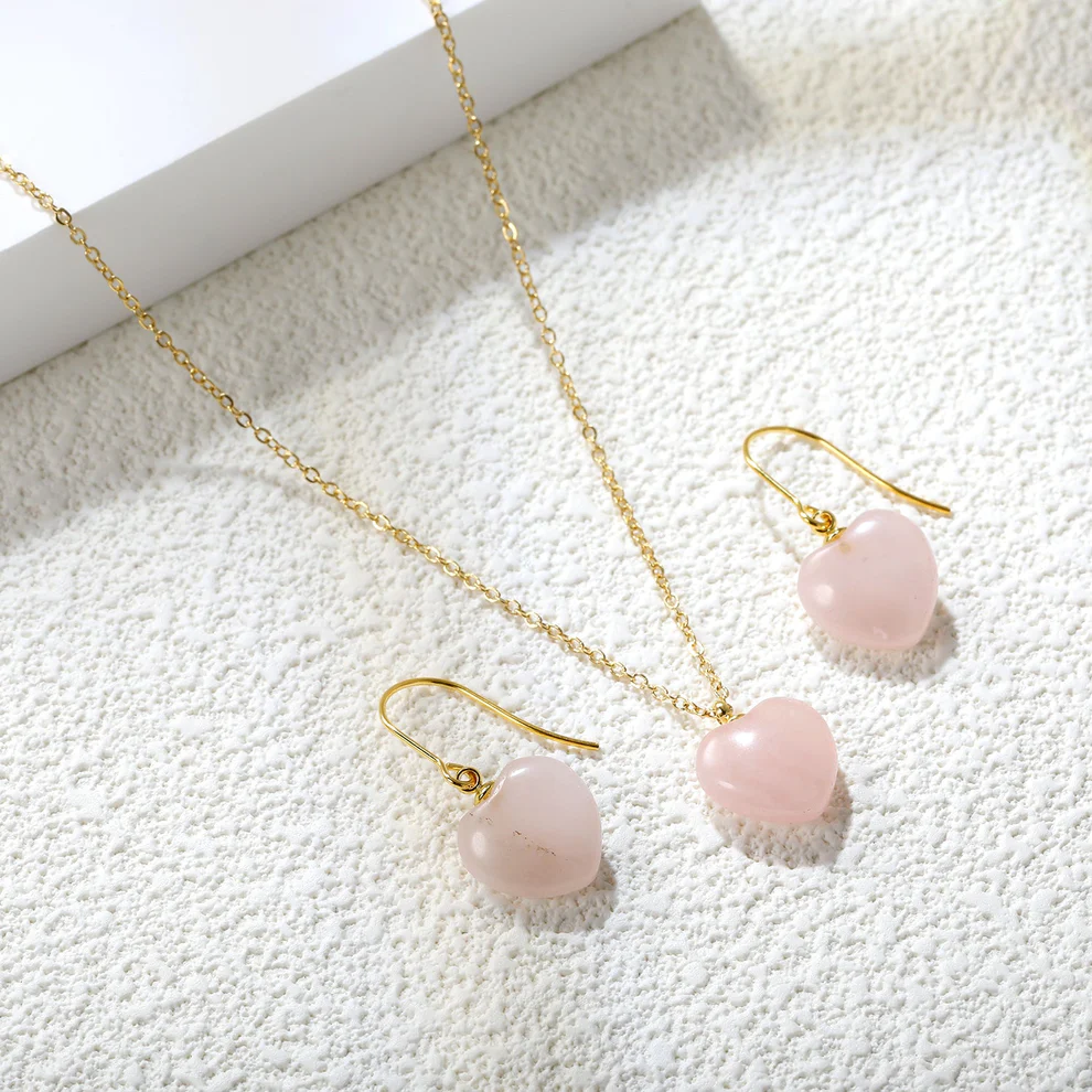 Pink Heart Jewelry Set – Gold Plated Stainless Steel