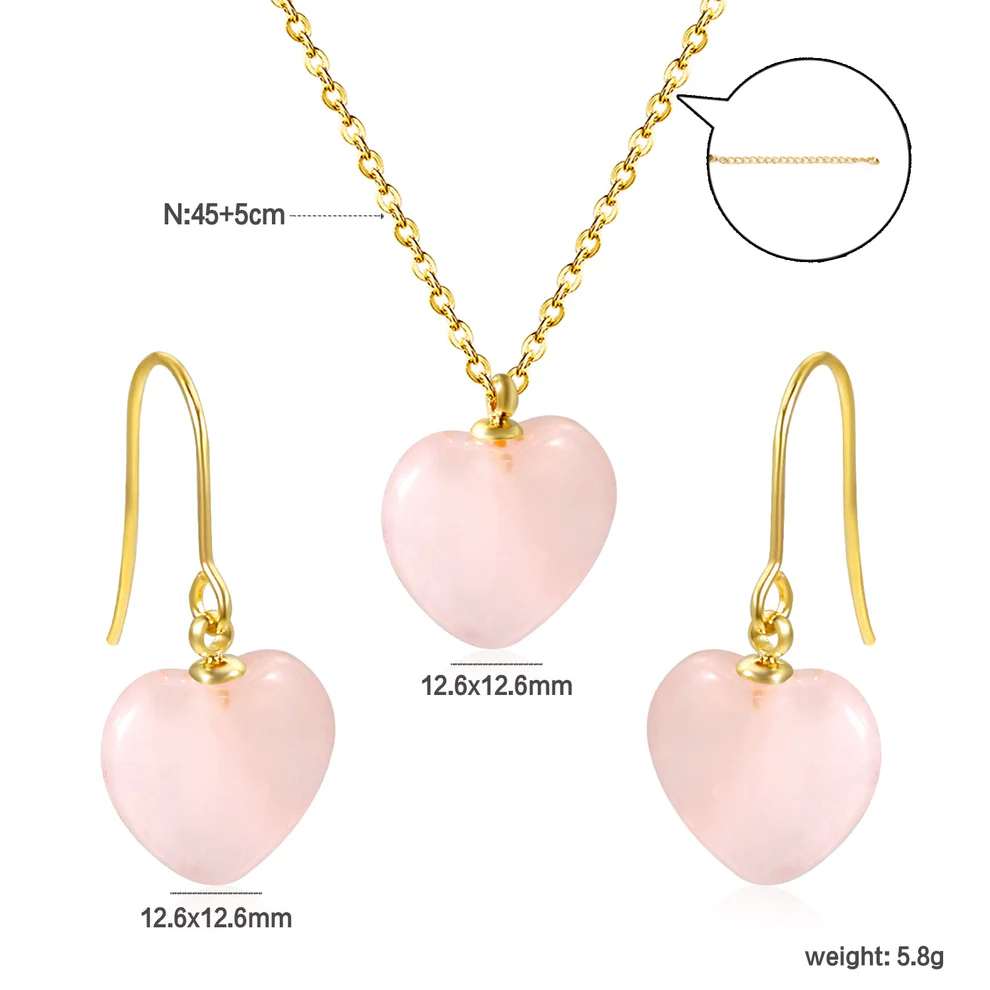 Pink Heart Jewelry Set – Gold Plated Stainless Steel