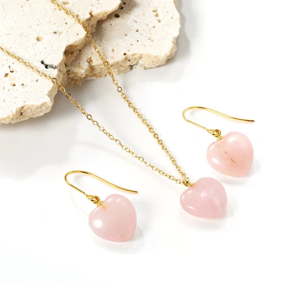 Pink Heart Jewelry Set – Gold Plated Stainless Steel