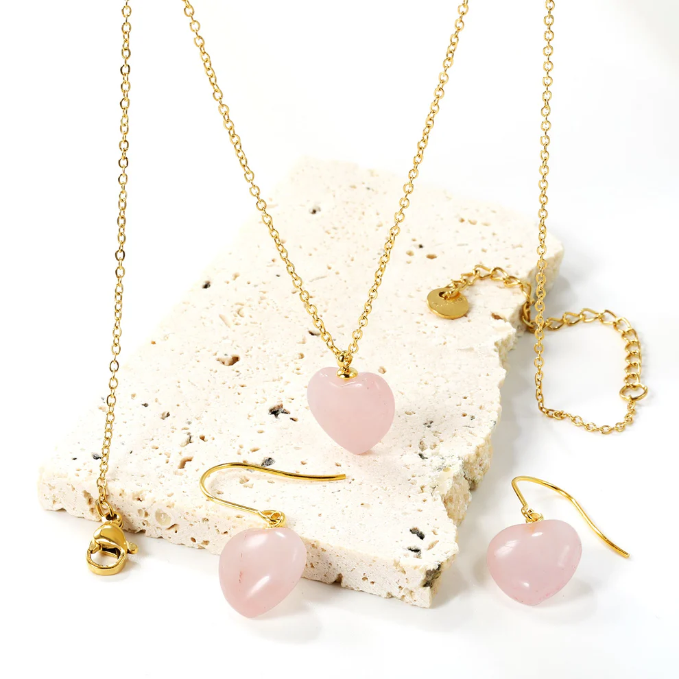 Pink Heart Jewelry Set – Gold Plated Stainless Steel