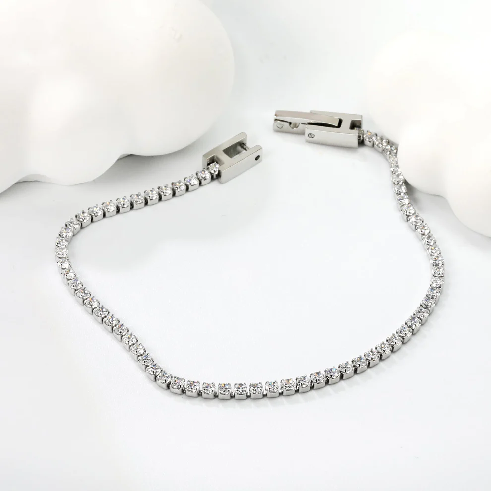 Round Zirconia Tennis Bracelet – Gold Plated Stainless Steel